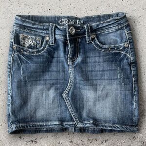 Y2K Bling Mini Denim Skirt